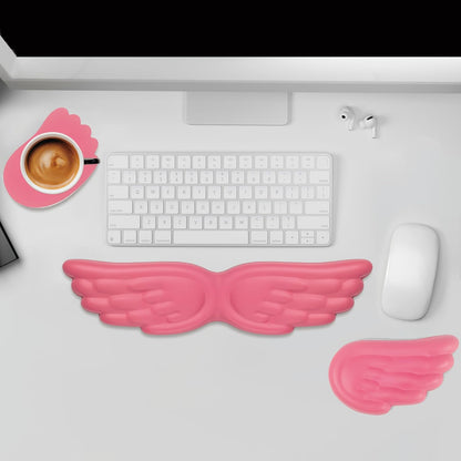 Angel Wing Wrist Rest,Cute Wrist Rest for Keyboard and Mouse,Hand Rests Set Include Ergonomic Keyboard & Mouse Hand Rest and Coaster,Filled Resilient Memory Foam,for Work,Study,Gaming (White)