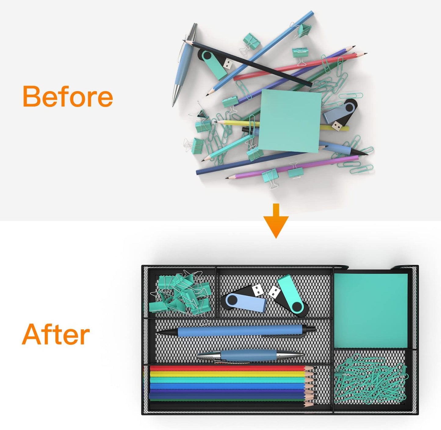 Desk Drawer Organizer Set, 3 Pcs Metal Mesh Office Drawer Organizers, Paper Organizer Letter Tray for Desk, Junk Drawer Organizer for Office, Kitchen, Makeup, Vanity