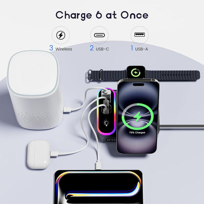 65W 8-in-1 Charging Station, 15W Magnetic Wireless Charger with Retractable Cable, 30W USB C Fast Charging Stand for iPad, Multiple Devices for iPhone 17 16 15 14 13 12 Pro Max Apple Watch Airpods