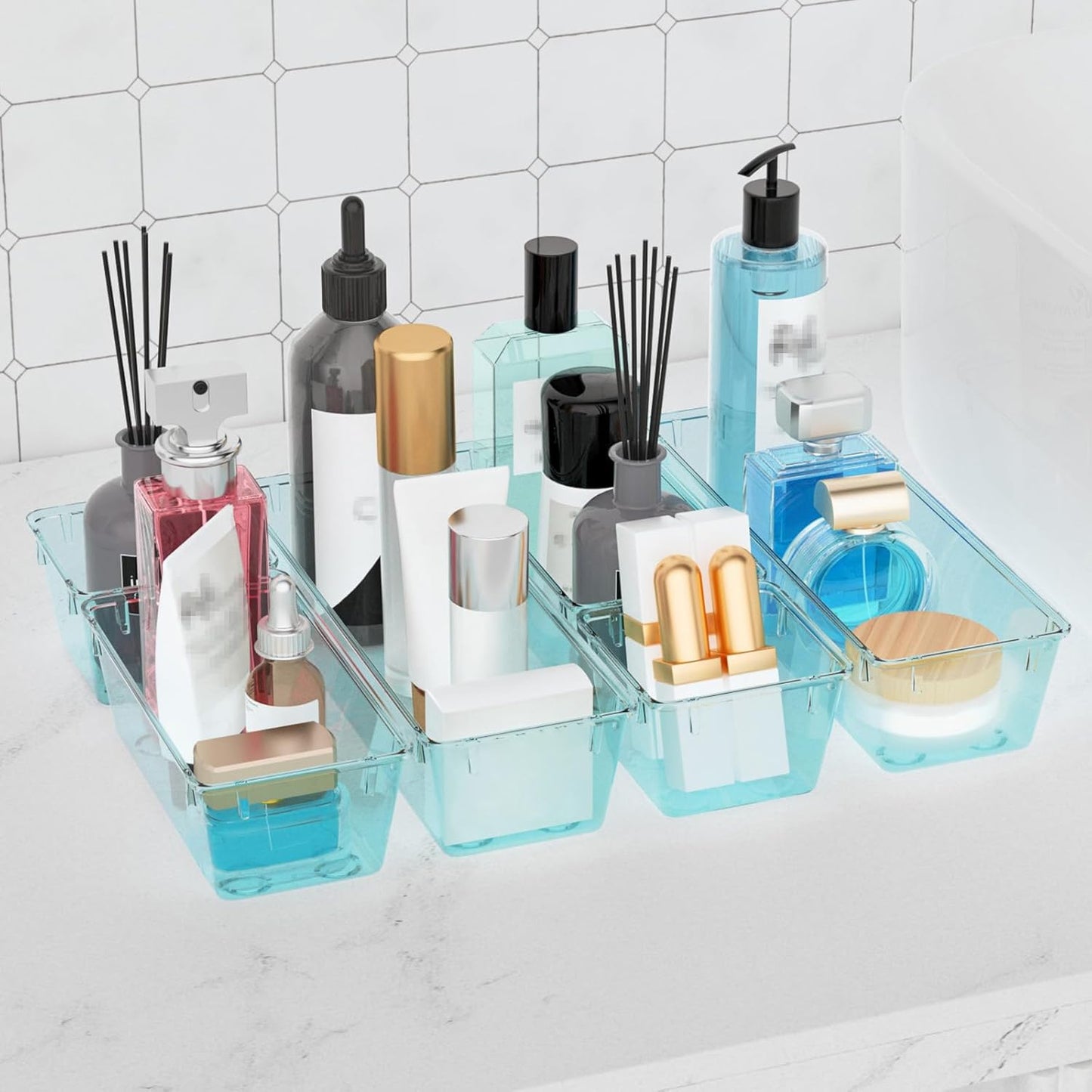 WOWBOX 6 Pack Clear Drawer Organizer Set, Acrylic Drawer Storage Trays, Storage Bins for Makeup, Cosmetics, Jewelries, Utensils, Gadgets, Office