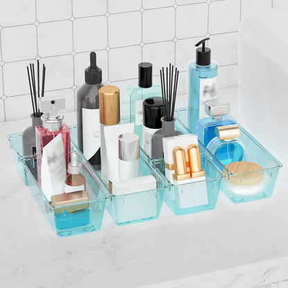 WOWBOX 6 Pack Clear Drawer Organizer Set, Acrylic Drawer Storage Trays, Storage Bins for Makeup, Cosmetics, Jewelries, Utensils, Gadgets, Office