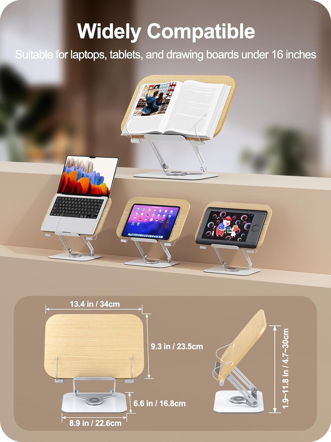 MOKURU Book Stand for Reading, 360° Adjustable Book Holder, Foldable Book Holder Stand, Cookbook Stand, Textbook Stand, Bible Stand, Hands Rree Book Stand, Laptop Stand, Tablet Stand