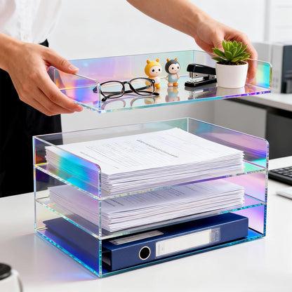 Gelite Acrylic File Organizer for Desk 4 Tiered Stackable Letter Tray Office Paper Storage Desktop Document Sorter, Neon Pink