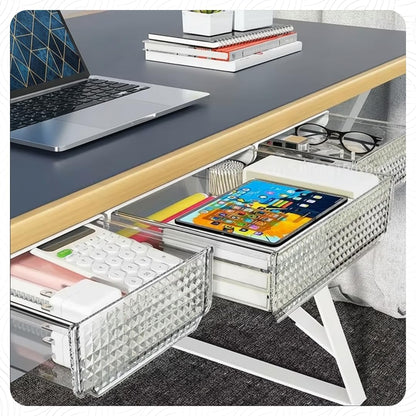 Slide and Stash Under Desk Drawers Office Organizer 2-Pack Small and Medium – Office Organization Drawer Slides Include Adhesive Tape – Easy DIY Installation for Desk Organization, Cupboard, Wardrobe