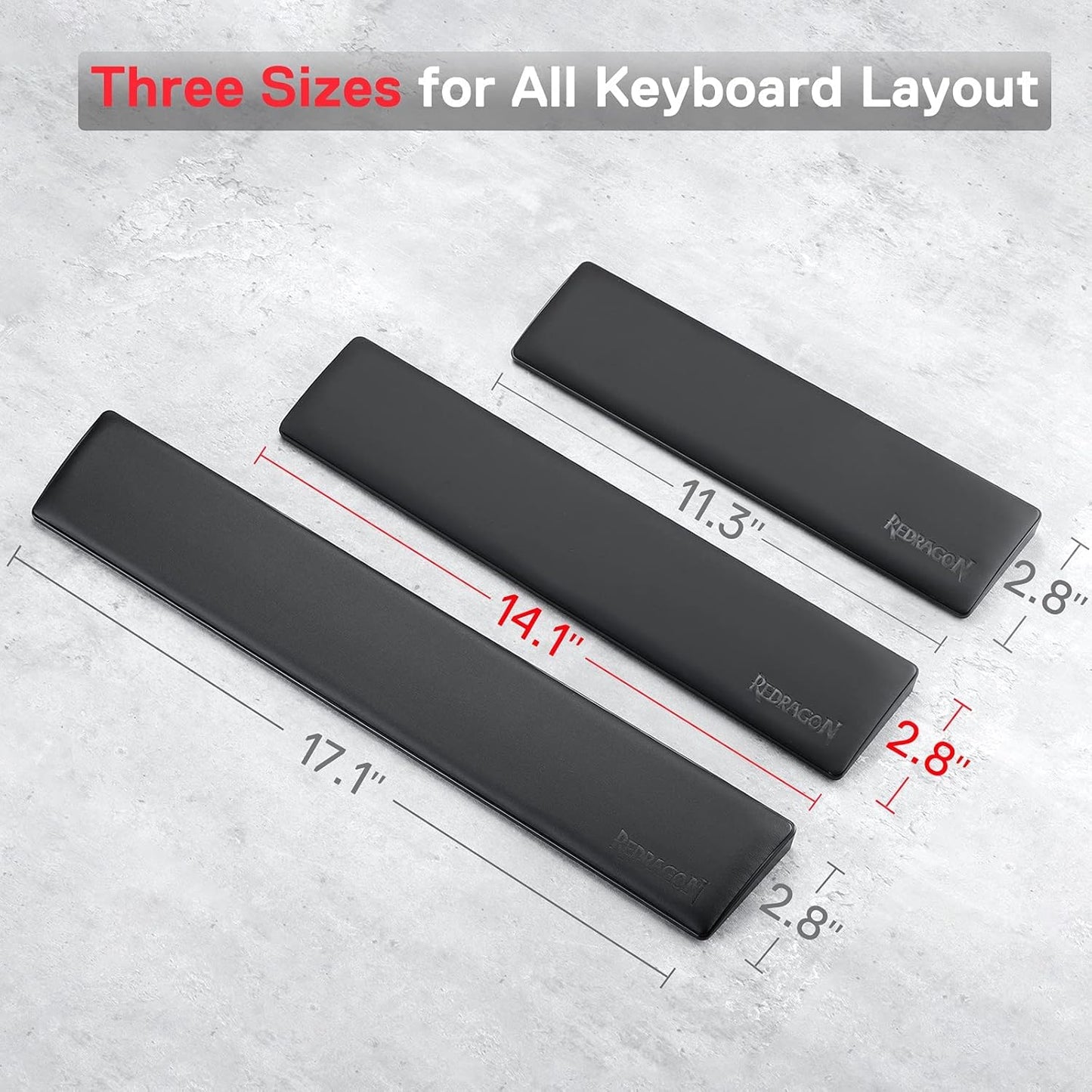 Redragon P035 Meteor S Computer Keyboard Wrist Rest Pad, Ergonomic Soft Memory Foam Wrist Support w/Anti-Slip Rubber Base, 60% 61 Keys Compact Size 11.38 x 2.87 in, 0.78 inch (20mm) Height, Black