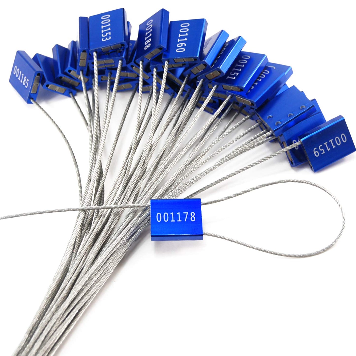 50 Blue Steel Cable Seals Metal High Security Tag Numbered Truck Trailer Seal Anti-Tamper Pull-Tite Security Seal Aluminum Transport Shipping Seal Self-Locking Safety Ties ISO 17712