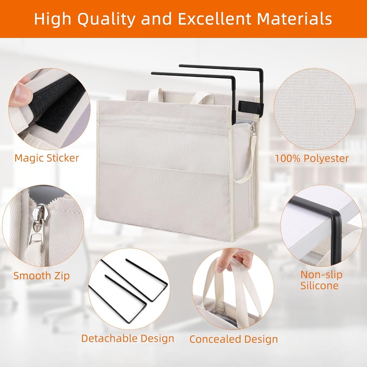 MASTLU Under Desk Hanging Storage Bag, Desk Organizer Storage, Office Side Storage Bag, Compatible with A4 Files, Detachable Handle Design, No Assembly Required, For Office Home School (Black)