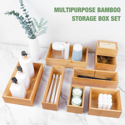 Bamboo Drawer Organizer,5 PCS White Bathroom Tray&Desk Organizers and Storage,Cabinet Divider With Removable Silverware Organization for Kitchen,Utensils,Junk,Office,Makeup