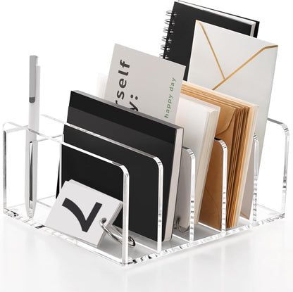 SANRUI 3 Compartments Mail Organizer Letter Holder for Desk ,Vertical Letter Holder,File Sorter Acrylic Desk Organizer Office Supplies,Clear