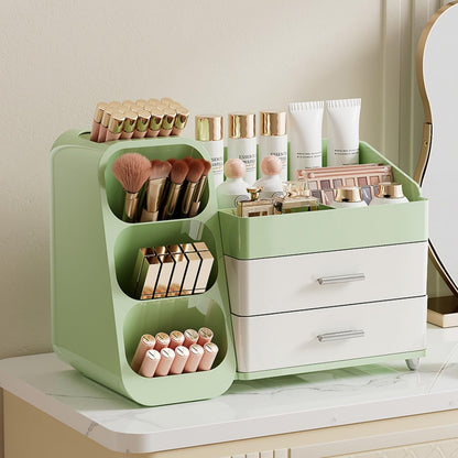 Booklov Makeup Organizer for Vanity, Countertop Cosmetic Display Case with Clear Acrylic Drawers, Bathroom Counter Beauty Caddy, Cute Table Storage Holder for Skincare, Brush Lipsticks, Crystal White