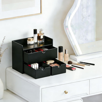 Bamboo Desk Organizer with Drawers,Mini Bamboo Desk Drawer,Can be used for storing bills, office supplies and kitchen utensils, and is suitable for storing in families and classrooms. (black)
