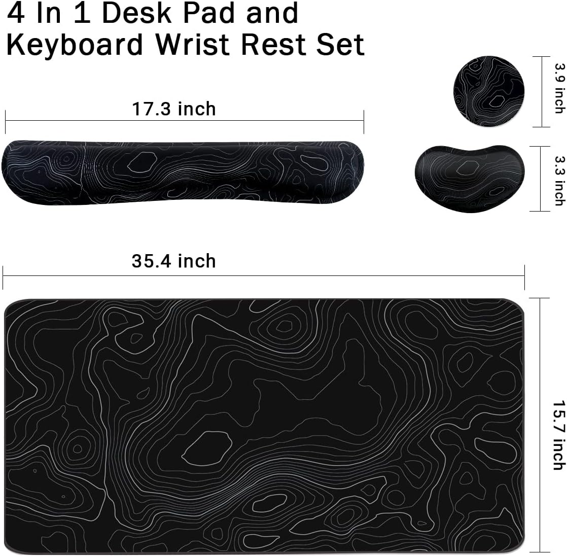 4-in-1 Large Gaming Mouse Pad, Keyboard Wrist Rest Pad & Wrist Support Mousepad Set, Extended Desk Pad Waterproof Desk Mat for Home Office Study Game-Black