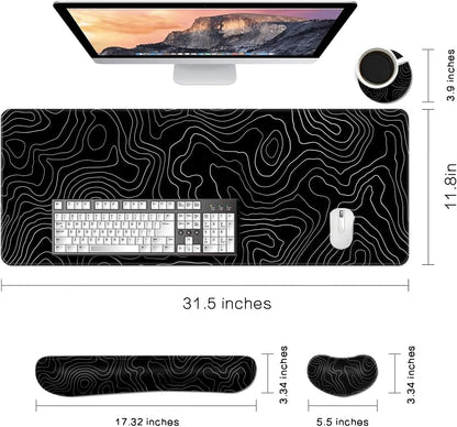 MIBITRI Keyboard Mouse Pad Set, Extended Gaming Mouse Pad+Ergonomics Keyboard Wrist Rest Support, Memory Foam, Easy Typing Pain Relief, 4Pcs XXL Ultra Thick Desk Mat, Enchanted Bookshelf