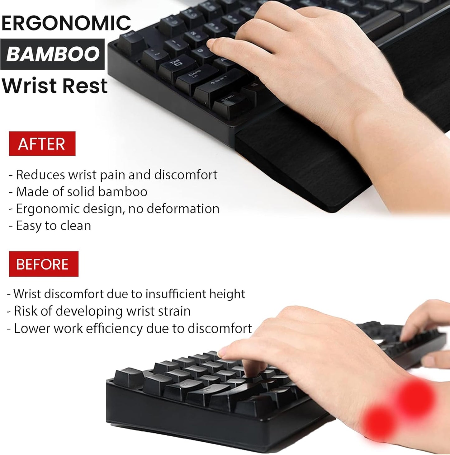 Kothar Wooden Keyboard Wrist Rest (Compact, Black)