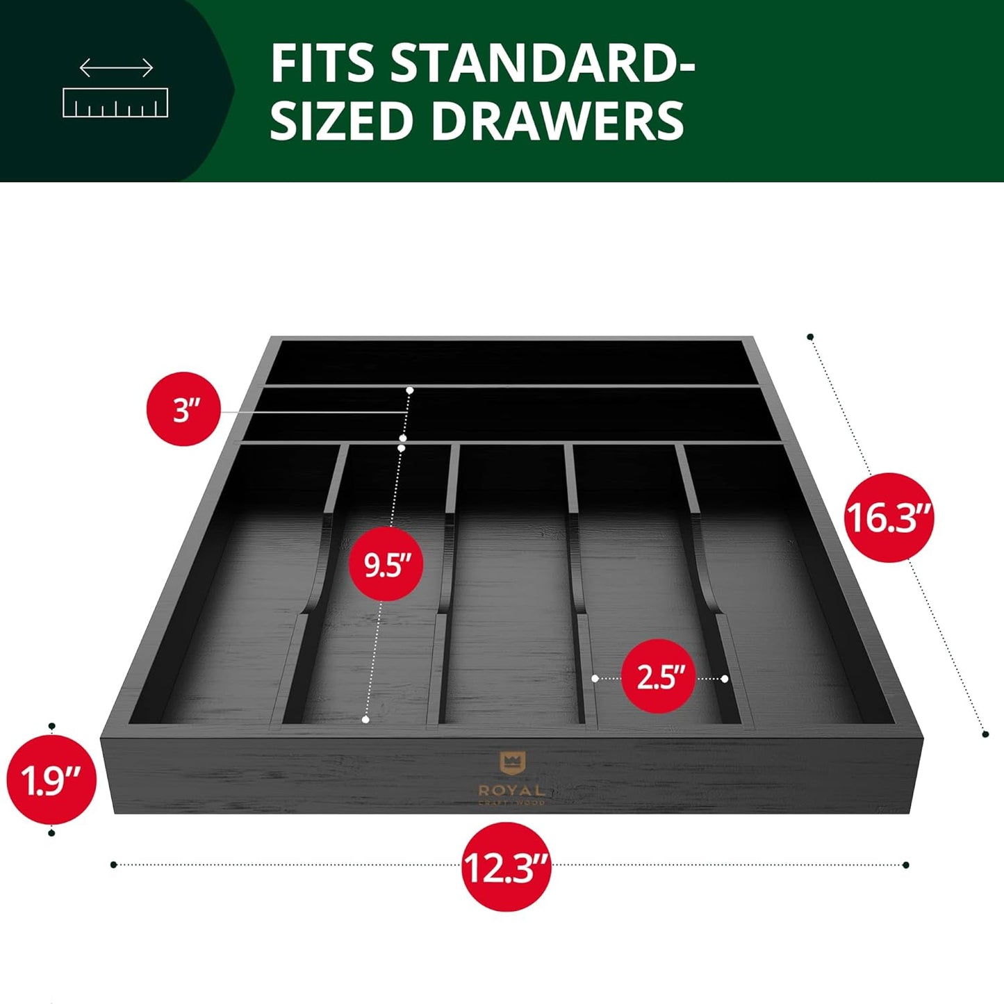 ROYAL CRAFT WOOD Luxury Bamboo Kitchen Drawer Organizer - Silverware Organizer, Utensil Holder & Cutlery Tray Drawer Dividers for Flatware (9 Slot, Natural)
