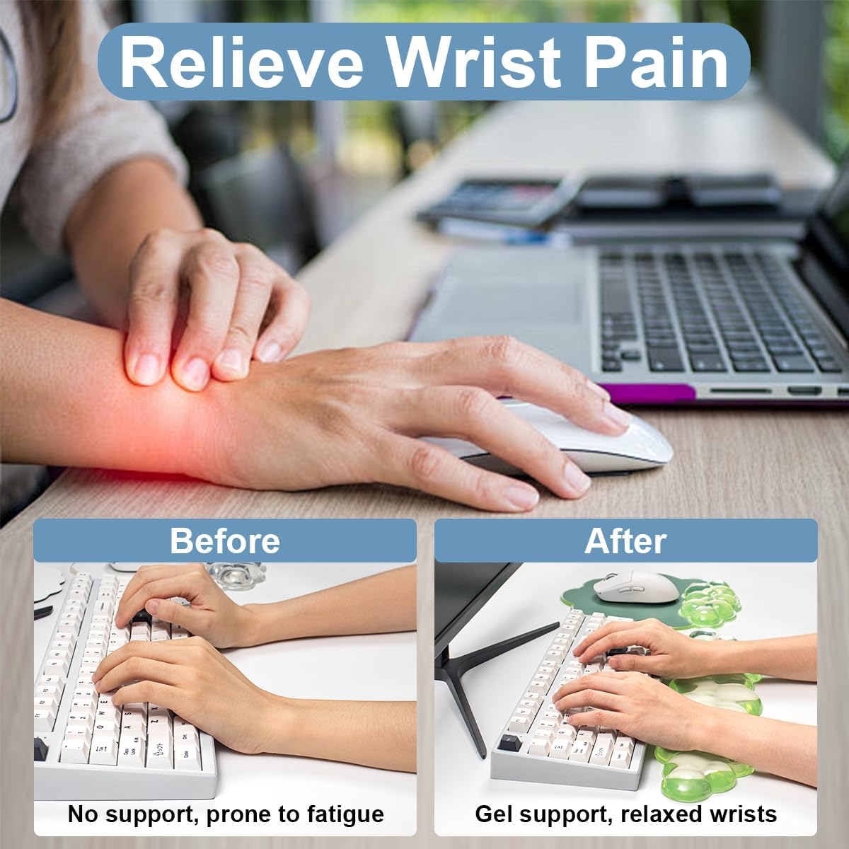 Gel Wrist Rest and Cloud Mouse Pad Support for Keyboard and Mouse - Ergonomic Pink Keyboard Wrist Pad Set for Typing Pain Relief/Computer/Laptop/Gaming/Home/Office (Cloud Shape, Gradient Blue Pink)