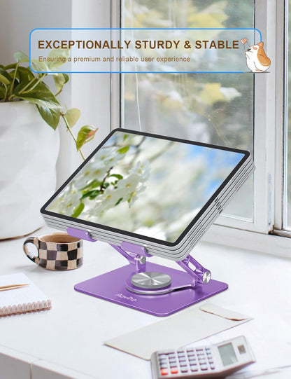 Aoviho Tablet Stand 360° Rotating Aluminum Holder - Adjustable, Portable & Foldable Monitors Stand for iPads, Compatible with 4-13.3" Tablets, Purple