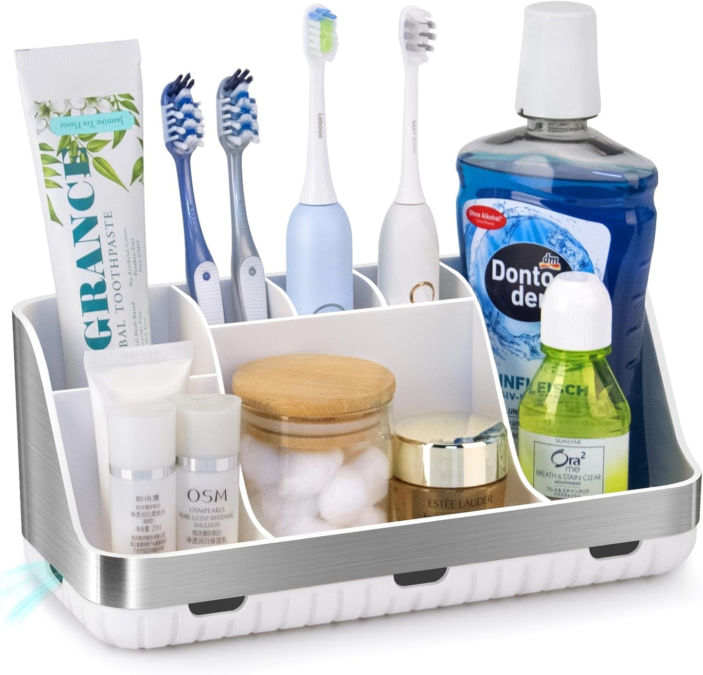 GFWARE Bathroom Organizers and Storage - Detachable 7 Slots Kids Electric Toothbrush and Toothpaste Holde Drainage for Bathroom Accessories Organization Counter Vanity Storage