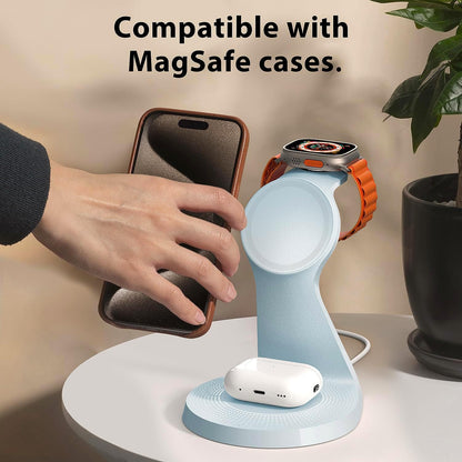3 in 1 Charging Station for Apple Devices,Mag-Safe Charger Stand Fast Charging,Wireless Charger for iPhone 16/15/14/13/12 Series,& AirPods,& iWatch(USB-C Charger Included)
