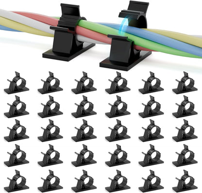 Viaky 30 Pcs Black Clips Self Adhesive Backed Nylon Wire Adjustable Cable Clips Adhesive Cable Management Drop Wire Holder