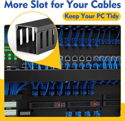 Open Slot Wiring Raceway Cable Duct, 123in Cable Management Channel Cord Track,Desk Wire Channel, Under Desk Cable Management to Hide Cables, Wires for Computers (Black, 1.57" Hx1.57"W, 15.4''L(8 Pc))