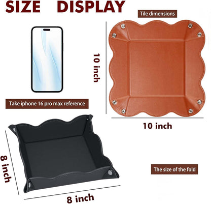 Valet Tray for Men Women 2 Pack - PU Leather Travel Catchall Tray Organizer - Desk Bedside Nightstand Storage Box for Jewelry Key Phone Remote Controller Wallet Watch Glasses Readers -White