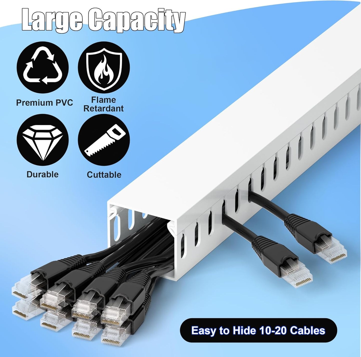 ZhiYo 2 x 2in Professional Server Rack Cable Management Raceway, 99in (6X L16.5in) Cable Raceway Kit, Electrically Safe PVC Open Slot Wire Raceway for Under Desk/Computer/Network Cords, Black