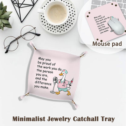 Inspirational Gifts for Women Jewelry Valet Tray, Motivational Positive Affirmations Gifts for Women, Blue Retro Nightstand Desk Accessories PU Leather Tray Organizer for Jewelry Rings Watches