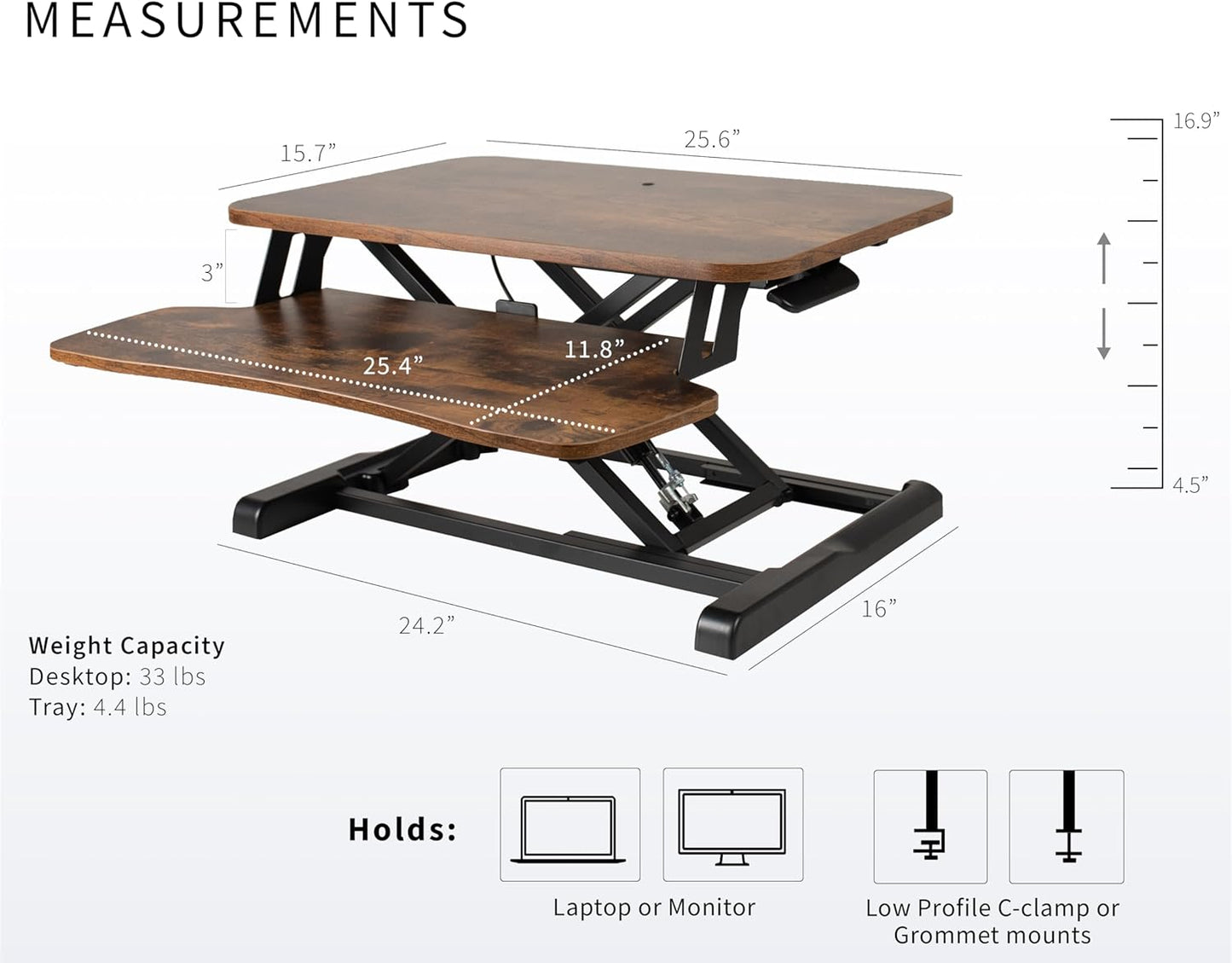 VIVO 26 inch Desk Converter, K Series, Height Adjustable Sit to Stand Riser, Dual Monitor and Laptop Workstation with Keyboard Tray, Black, DESK-V026KB