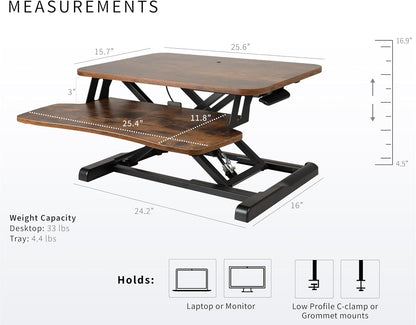 VIVO 26 inch Desk Converter, K Series, Height Adjustable Sit to Stand Riser, Dual Monitor and Laptop Workstation with Keyboard Tray, Black, DESK-V026KB