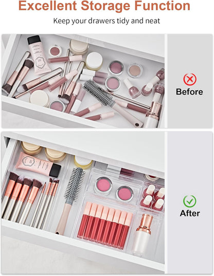 SMARTAKE 20-Piece Drawer Organizer with Non-Slip Silicone Pads, 7-Size Desk Drawer Organizer Trays Storage Tray for Makeup, Jewelries, Utensils in Bedroom Dresser, Office and Kitchen (Clear)