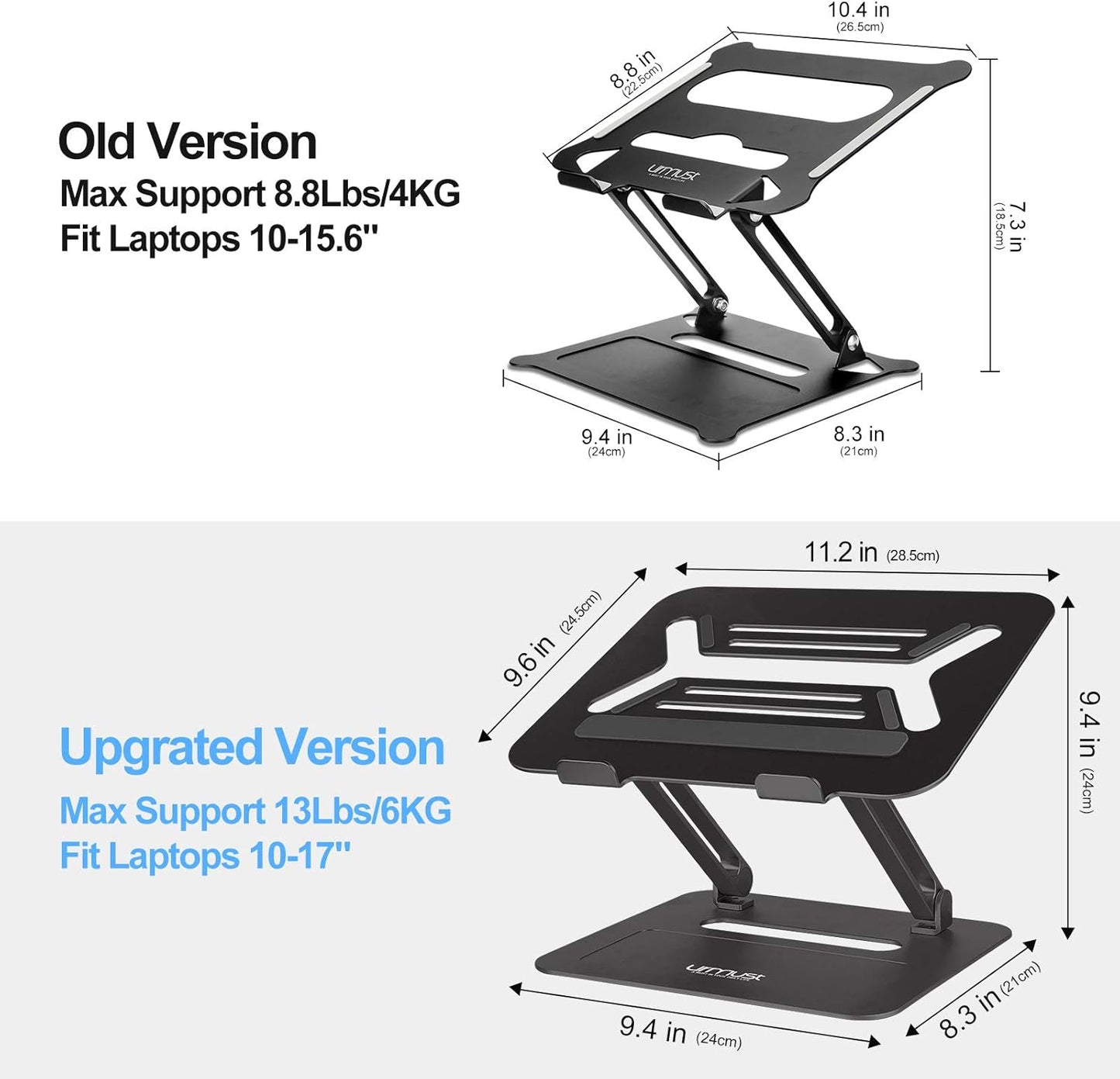 Urmust Adjustable Laptop Stand for Desk Aluminum Computer Stand for Laptop Riser Holder Notebook Stand Compatible with MacBook Air Pro Ultrabook All Laptops 11-17 inch (Black)
