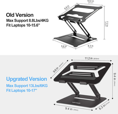 Urmust Adjustable Laptop Stand for Desk Aluminum Computer Stand for Laptop Riser Holder Notebook Stand Compatible with MacBook Air Pro Ultrabook All Laptops 11-17 inch (Black)