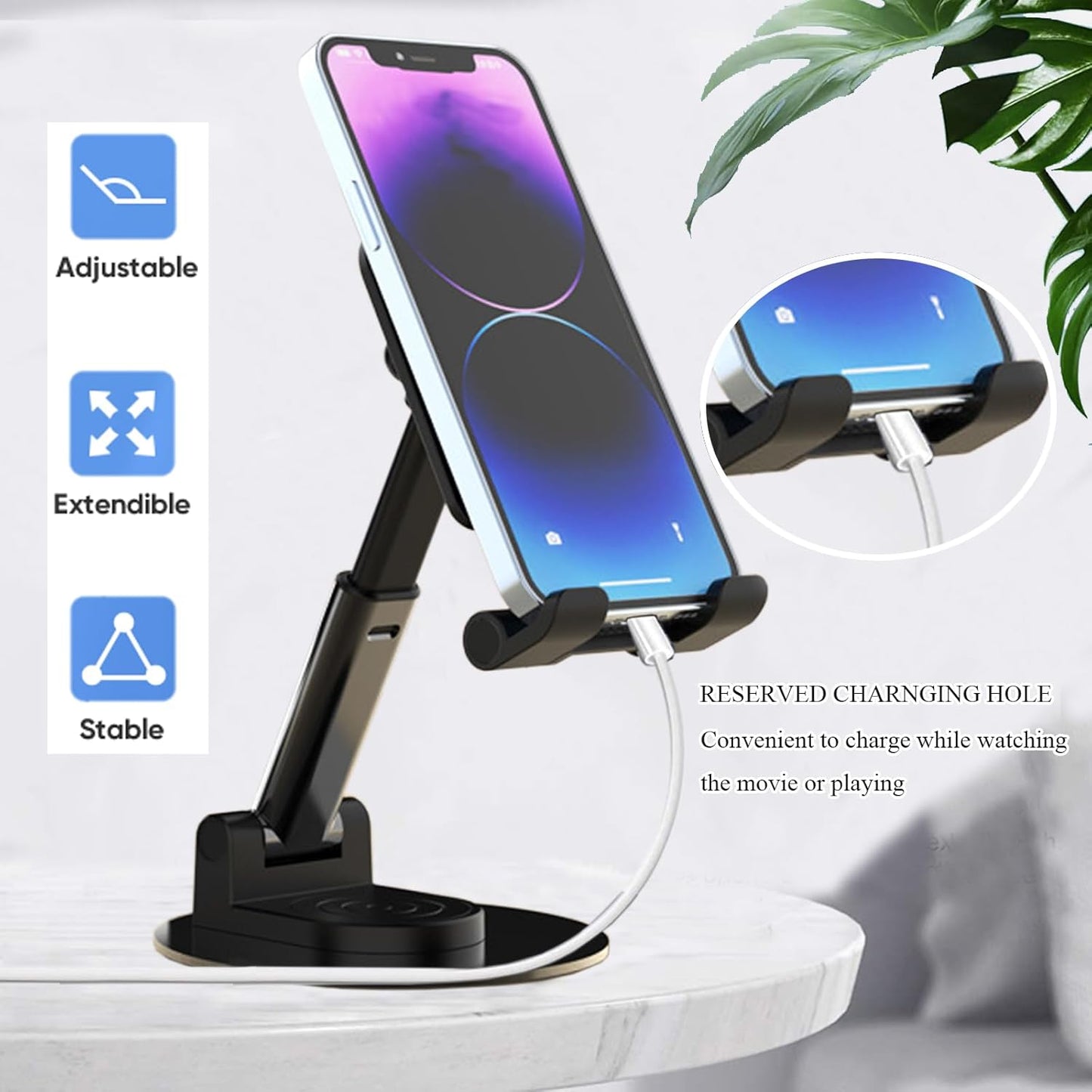 Meetuo Rotatable Cell Phone Stand for Desk, Height Angle Adjustable Phone Holder Portable Phone Stand Compatible for Most Smartphones iPhone 14, Pro, Pro Max, 13 12 X XS