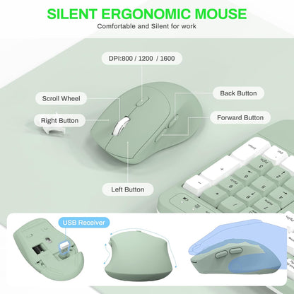 Wireless Keyboard and Mouse Combo,2.4G Full Size Wave Keys Ergonomic Keyboard with Wrist Rest for Natural Typing, 3 DPI Adjustable Ergonomic Silent Mouse for Computer/Laptop/Windows/Mac (Gray)
