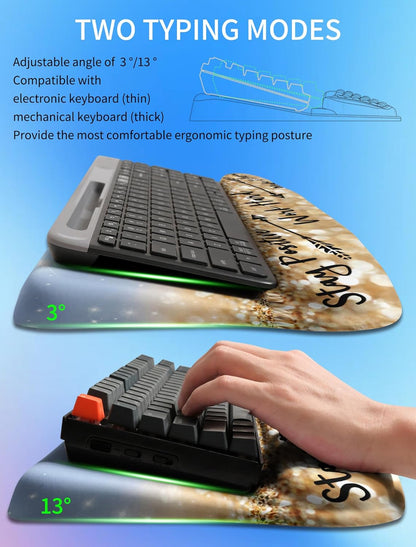 Ergonomic Wave Wrist Rest with Keyboard Stand, Cushioned Palm Rest, Comfortable Integrated Memory Foam for Natural Typing and Relieve Wrist Pain, Dark Night Black