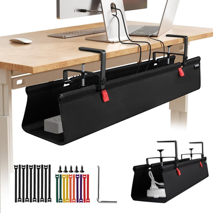 Under Desk Cable Management Tray with Clamp, No Drill 36" Cord Organizer for Desk, Desk Cable Management Fabric Tray for Standing Desks, Ideal for Home & Office - White