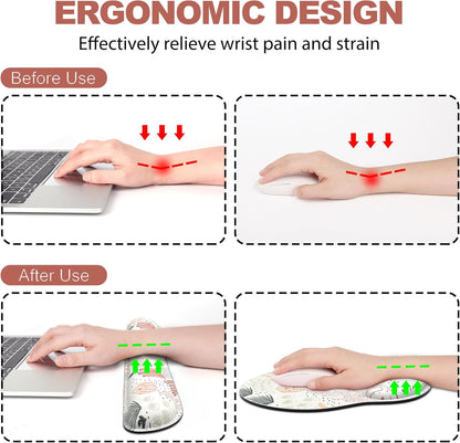 Ergonomic Mouse Pad with Wrist Rest and Keyboard Wrist Rest, Memory Foam Wrist Rest for Computer Keyboard, Easy Typing, Pain Relief, Mouse Pad Wrist Support for Gaming,Office, Laptop, Black Flower