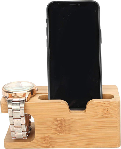 Pssopp Bamboo Charging Station, Wooden Charging Station Desktop Docking Station Organizer for Cellphone Smart Watch Tablet Charging Cables
