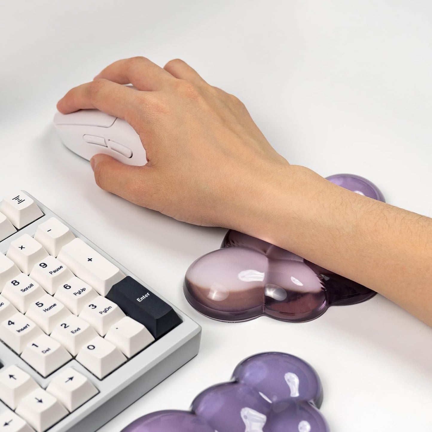 Gel Keyboard and Mouse Wrist Rest Set – Clear Cloud Wrist Rest for Computer Keyboard 60%/68%/75%, Comfort & Support for Typing and Gaming(Purple Green)