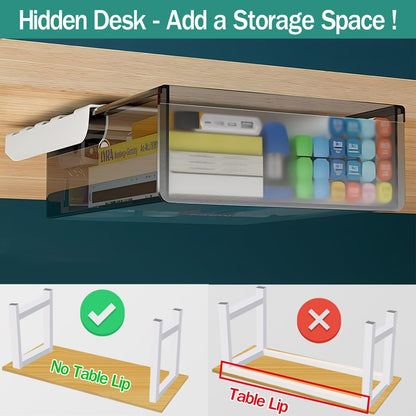 SVNNELP Large Under Desk Table Drawer Storage Organizer A4, Hidden Self-Adhesive Under Desk Pencil Tray Drawer for Office (Clear Black/L)