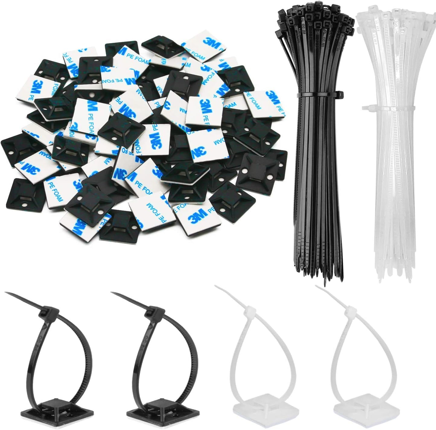 140 Pack 3/4" Zip Tie Adhesive Mounts Self Adhesive Cable Base Holders with Multi-Purpose Tie wire clips with screw hole,Anchor stick on wire holder,Black