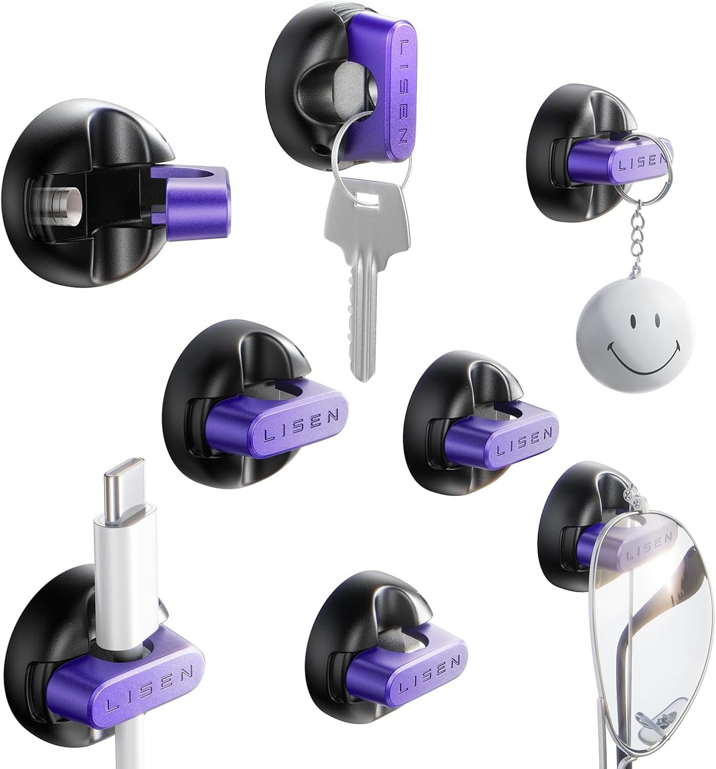LISEN Magnetic Charging Cord Holder 8-Pack Charging Cord Organizer [1S Click-in], Easy Open Cable Holder with Strong Adhesive, Cable Management Clips Neatly for Nightstand, Desk, Home, Office, Car