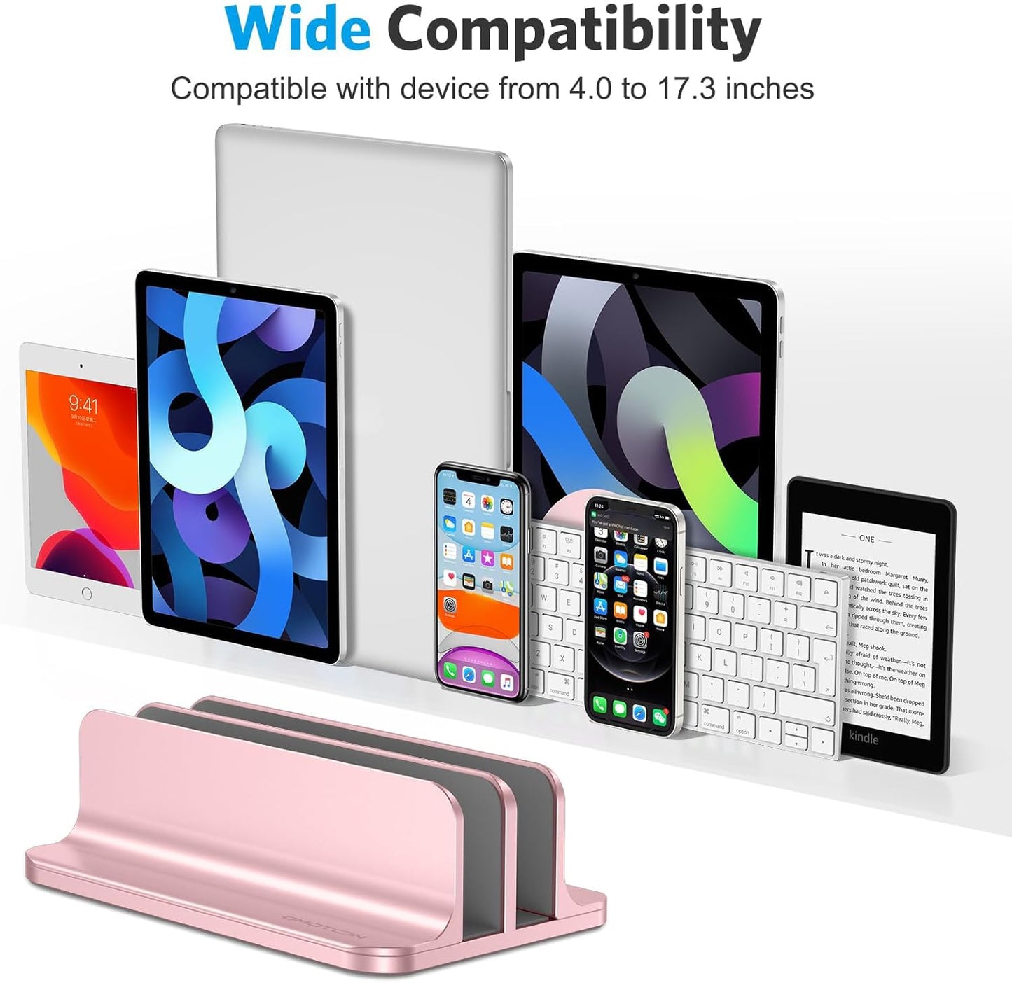 OMOTON Vertical Laptop Stand [Updated 3-Slots Version], Desktop Aluminum Mac Book Stand with Adjustable Dock Size, Fits All Mac Book, Chrome Book and Gaming Laptops (Up to 17.3 inch), Starlight