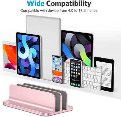 OMOTON Vertical Laptop Stand [Updated 3-Slots Version], Desktop Aluminum Mac Book Stand with Adjustable Dock Size, Fits All Mac Book, Chrome Book and Gaming Laptops (Up to 17.3 inch), Starlight
