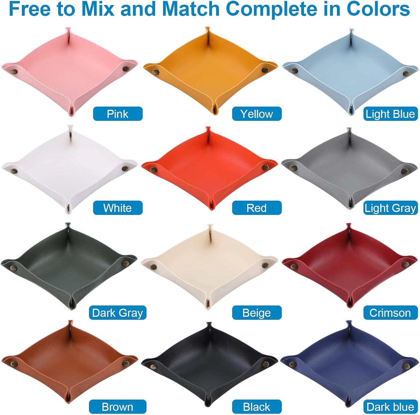 JIEYAO 24 Pcs PU Leather Valet Trays, Foldable Key Jewelry Catchall Tray Portable Travel Dish Plate for Entryway Desk Bedside Wallet Watch Coin Multicolor
