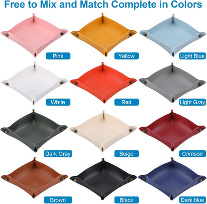 JIEYAO 24 Pcs PU Leather Valet Trays, Foldable Key Jewelry Catchall Tray Portable Travel Dish Plate for Entryway Desk Bedside Wallet Watch Coin Multicolor