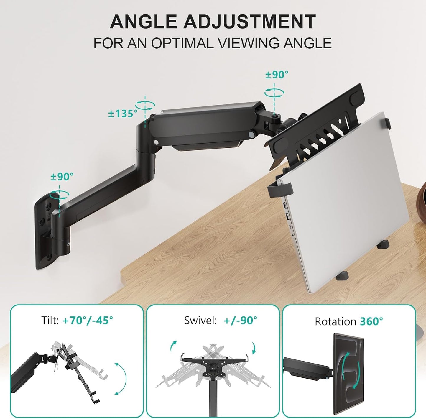 WALI Laptop Desk Mount for 17 inch Notebook, Adjustable Single Monitor Arm with Laptop Holder for 32 inch Screen, Laptops Stand with Ventilated Tray, Up to 22 lbs, (M00LP), Black