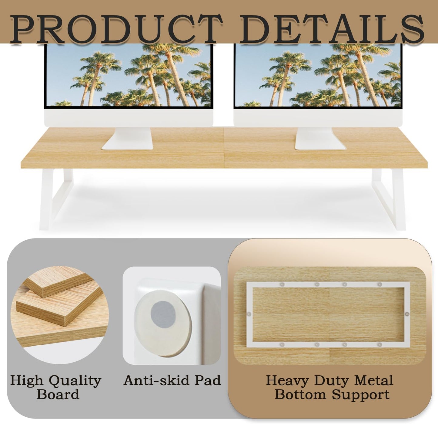TEAMIX 31.5 inch Dual Monitor Riser for 2 Monitors, Long Monitor Stand Riser TV Stand Riser Monitor Stand for Desk Wood & Steel Desktop Riser Desk Organization Home Office