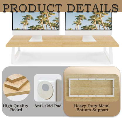 TEAMIX 31.5 inch Dual Monitor Riser for 2 Monitors, Long Monitor Stand Riser TV Stand Riser Monitor Stand for Desk Wood & Steel Desktop Riser Desk Organization Home Office